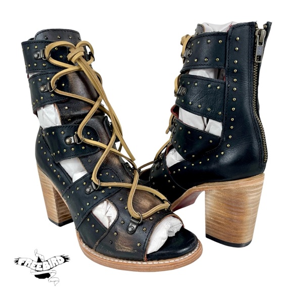 FreebirdWomen 9Brandy Black Leather Ankle Lace-Up...